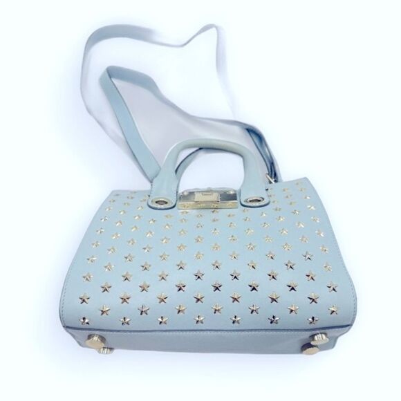 Auth Jimmy Choo Light Blue Star Studded 2way Mini Riley Satchel Top Hanfle Tote - Picture 4 of 15